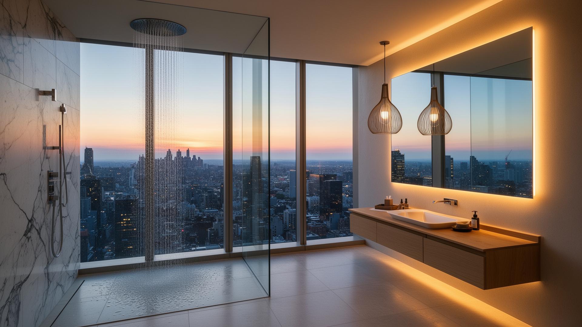 Penthouse spa s panorámou — Dizajnové kúpeľne architektonické osvetlenie
