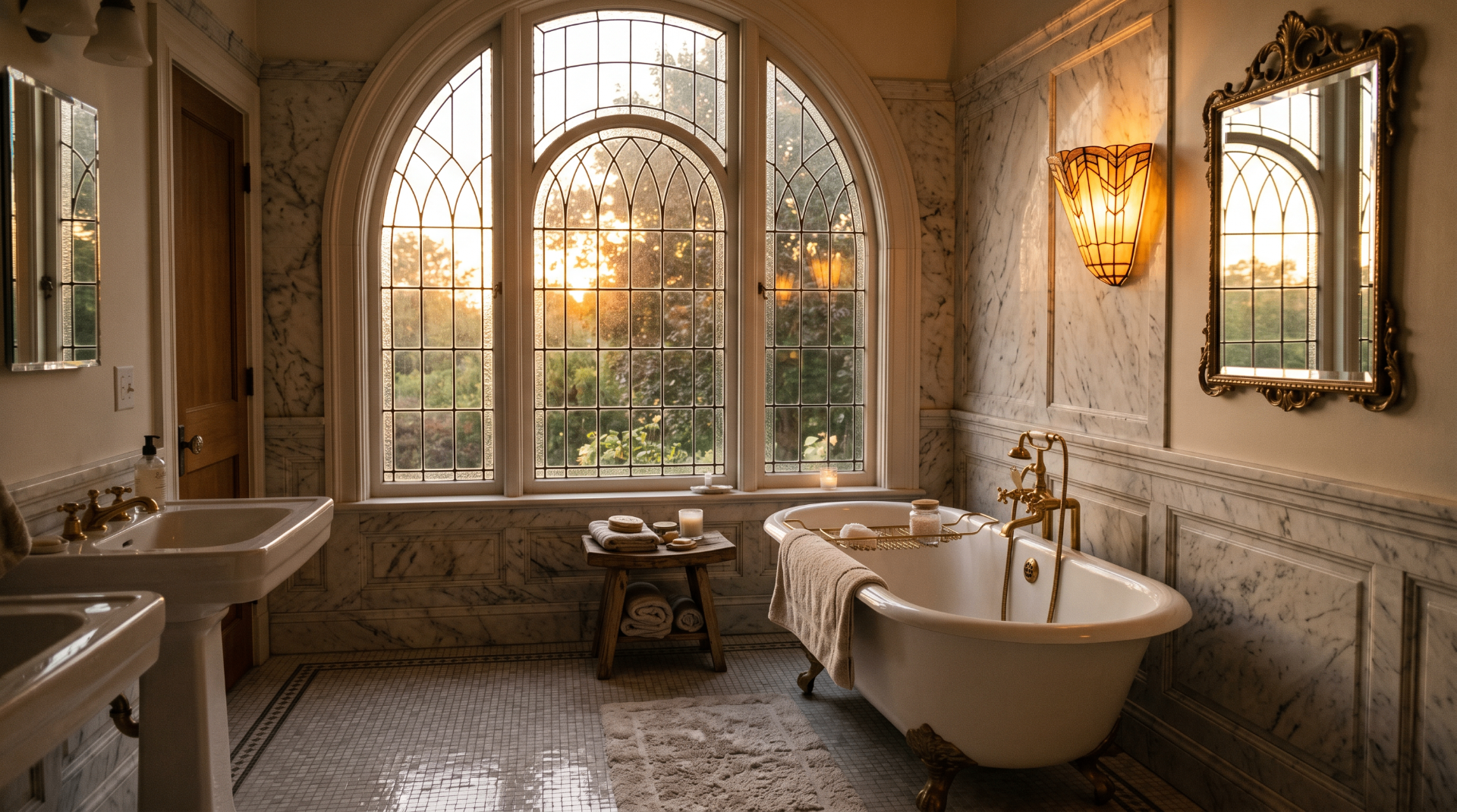 Heritage villa pri západe slnka — Dizajnové kúpeľne architektonické osvetlenie