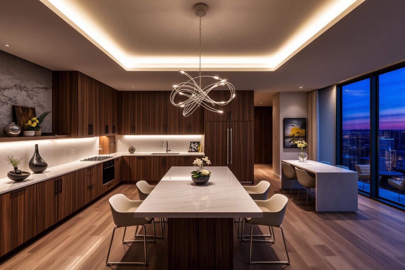 Open plan jedáleň — Dizajnové kuchyne architektonické osvetlenie