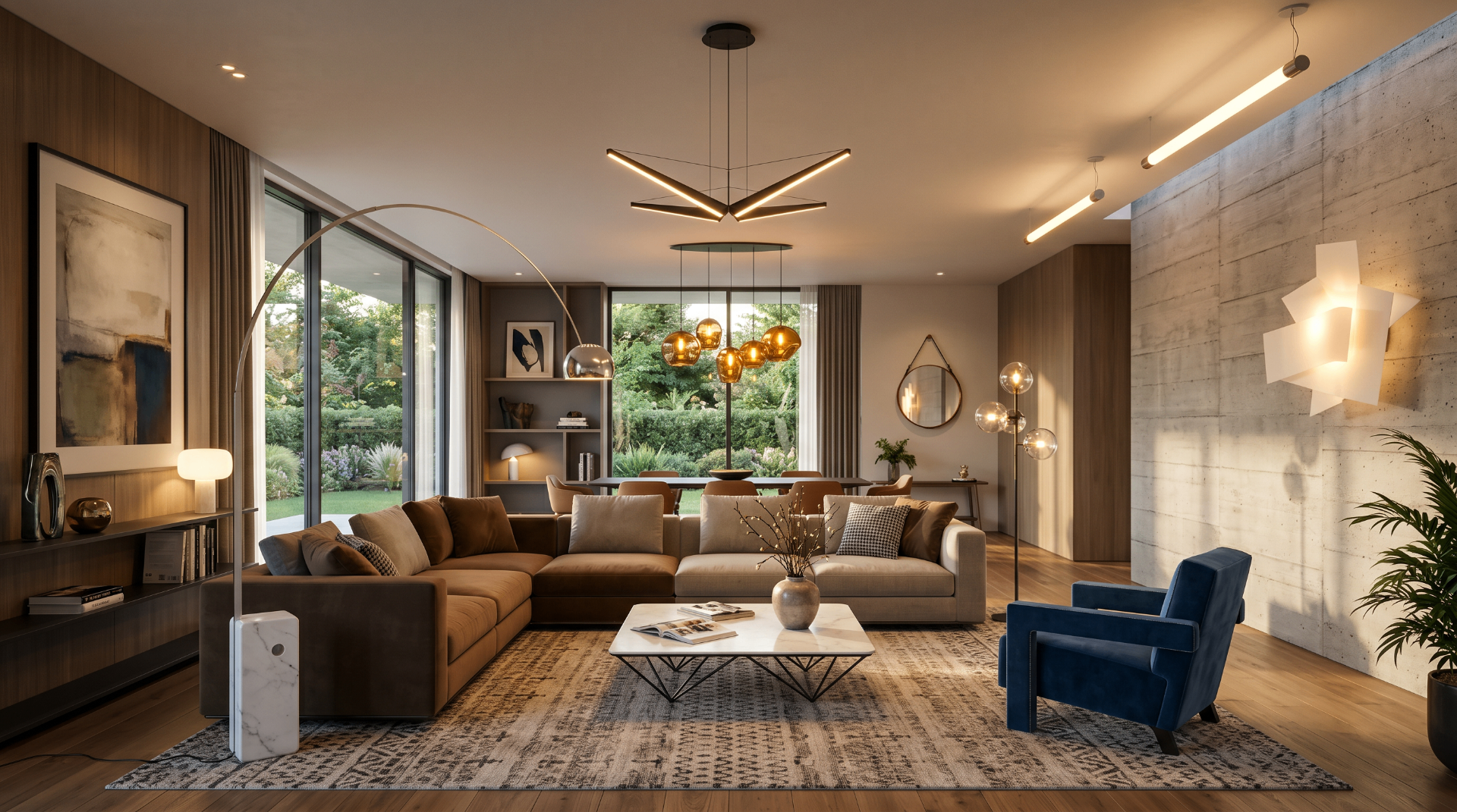 Sochársky pendant cluster — Dizajnové obývačky architektonické osvetlenie