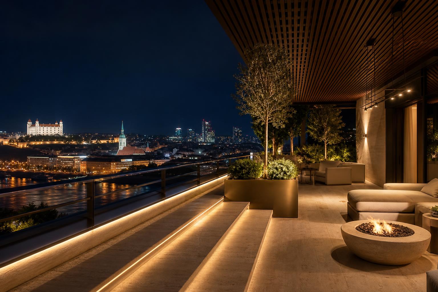 Terasa · panoráma Bratislavy — Penthouse Bratislava architektonické osvetlenie