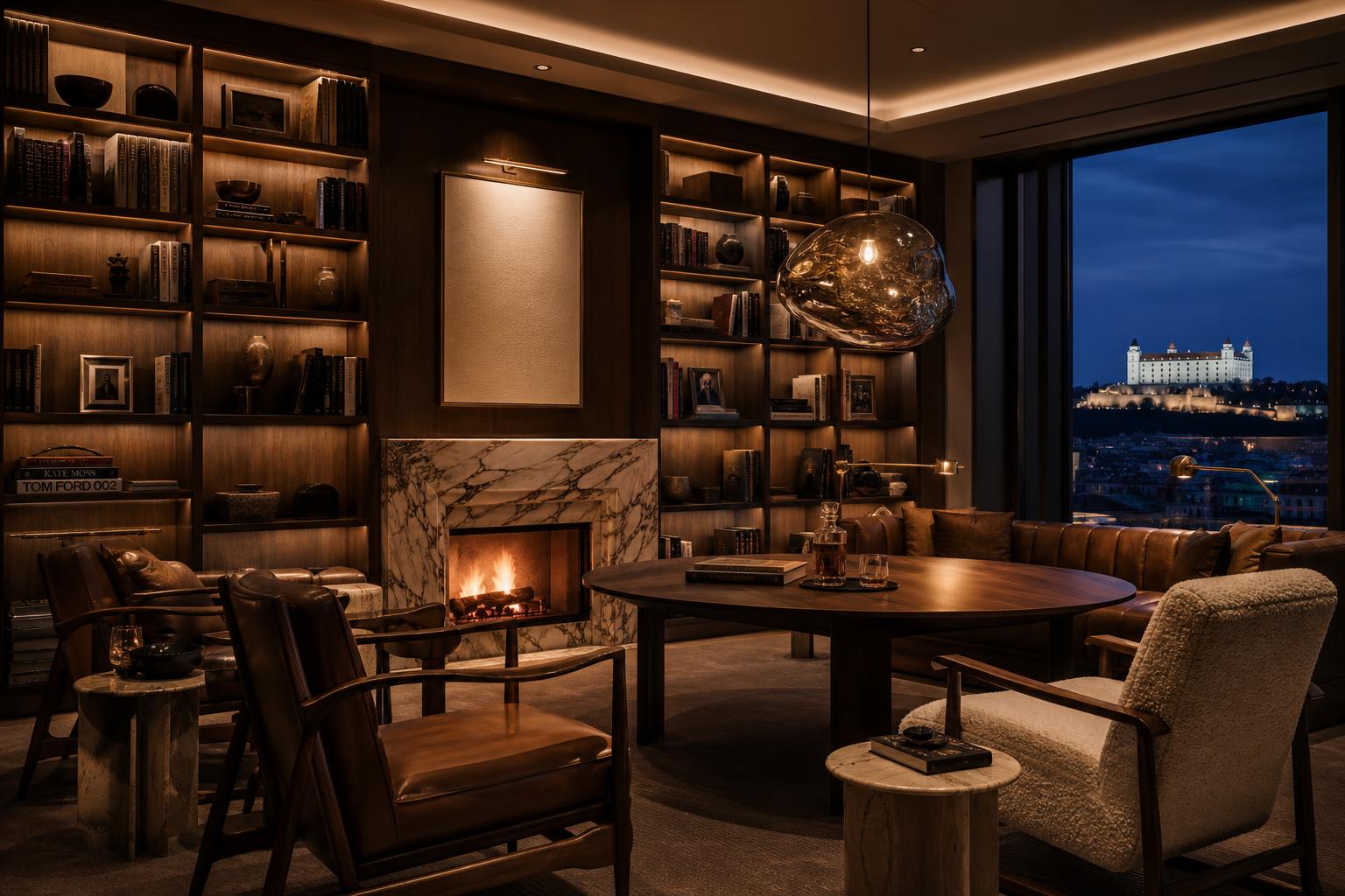 Knižnica & whisky lounge — Penthouse Bratislava architektonické osvetlenie